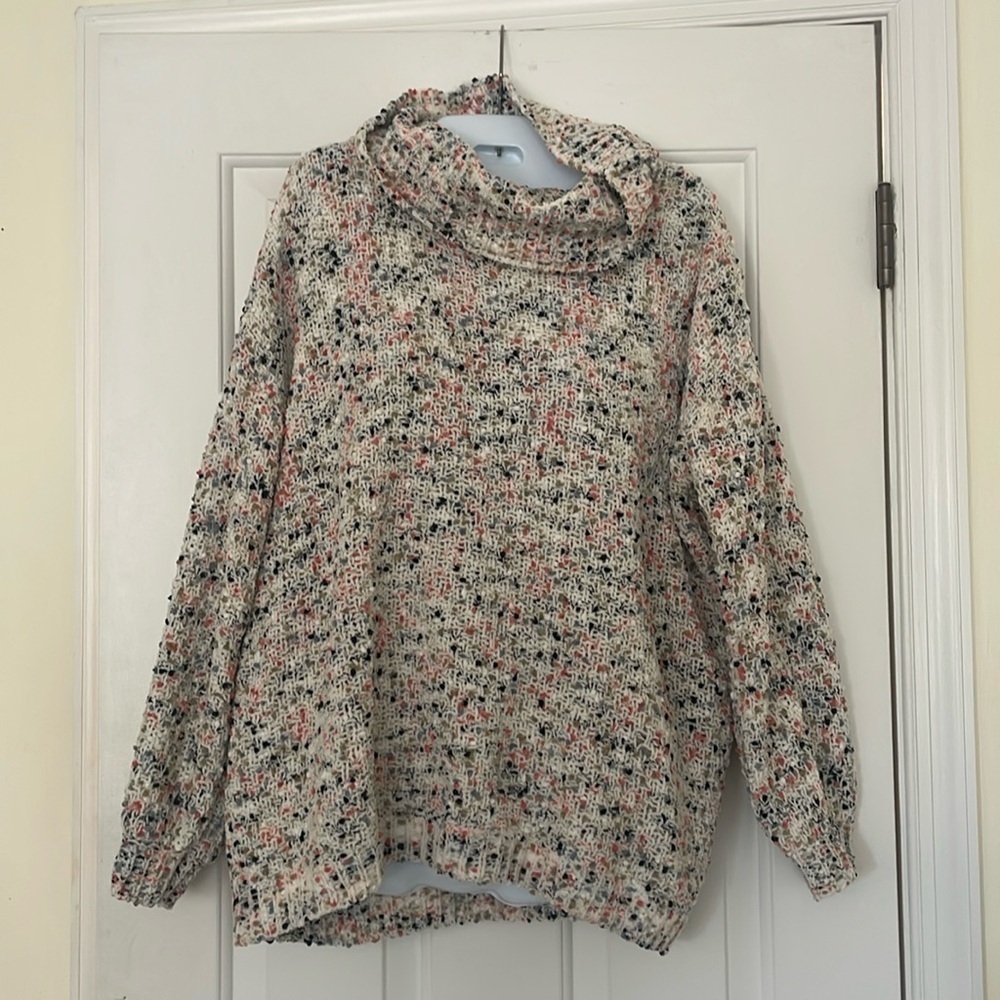 Moon & Madison multicolor cream soft turtle neck cowl neck pullover sweater
